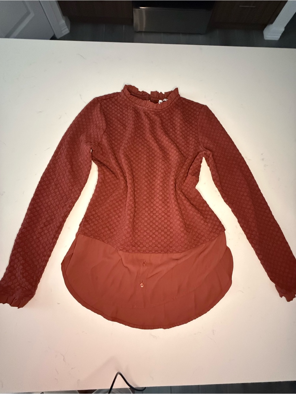 Elle Textured Ruffle-Neck Long Sleeve Top - Picture 1 of 9